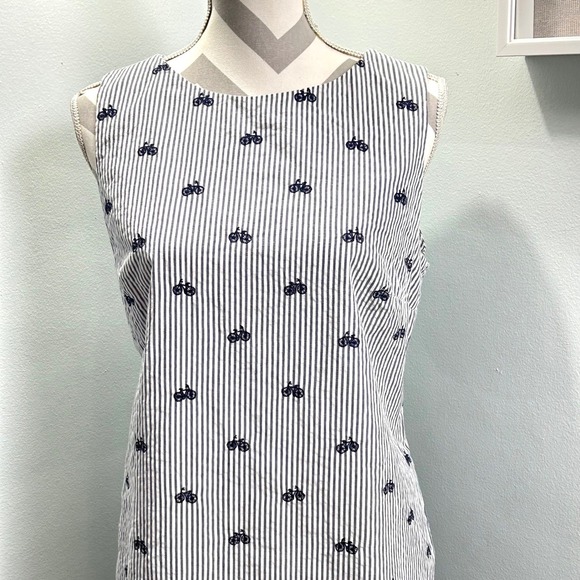 Cynthia Rowley Seersucker Bicycle Print Scalloped Edge Sleeveless Dress 10 - Picture 3 of 12